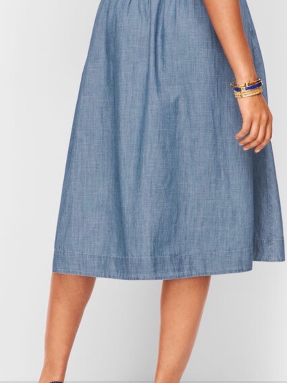 Talbots Chambray Button-Front Circle Skirt in Light Blue - Picture 2 of 6